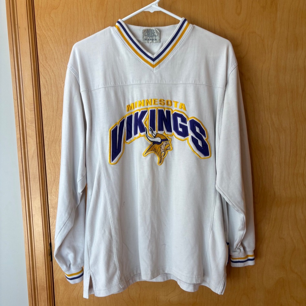 Lee Sport Minnesota Vikings Jersey Mens M White Long Sleeve V-Neck Embroidered